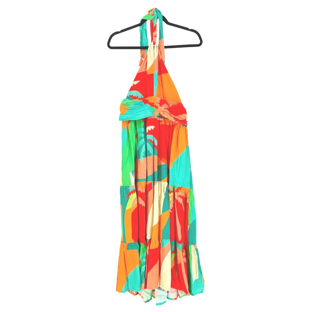Z&L Europe Tropical Maxi Dress Halter Palm Beach Summer Resort Vacay Boho Small
